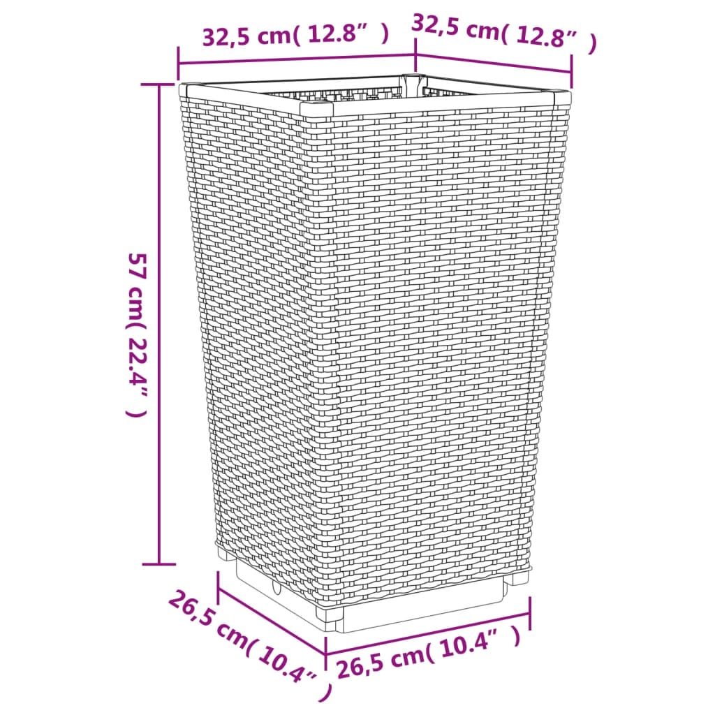 vidaXL Donice ogrodowe, 4 szt., brązowe, 32,5x32,5x57, PP