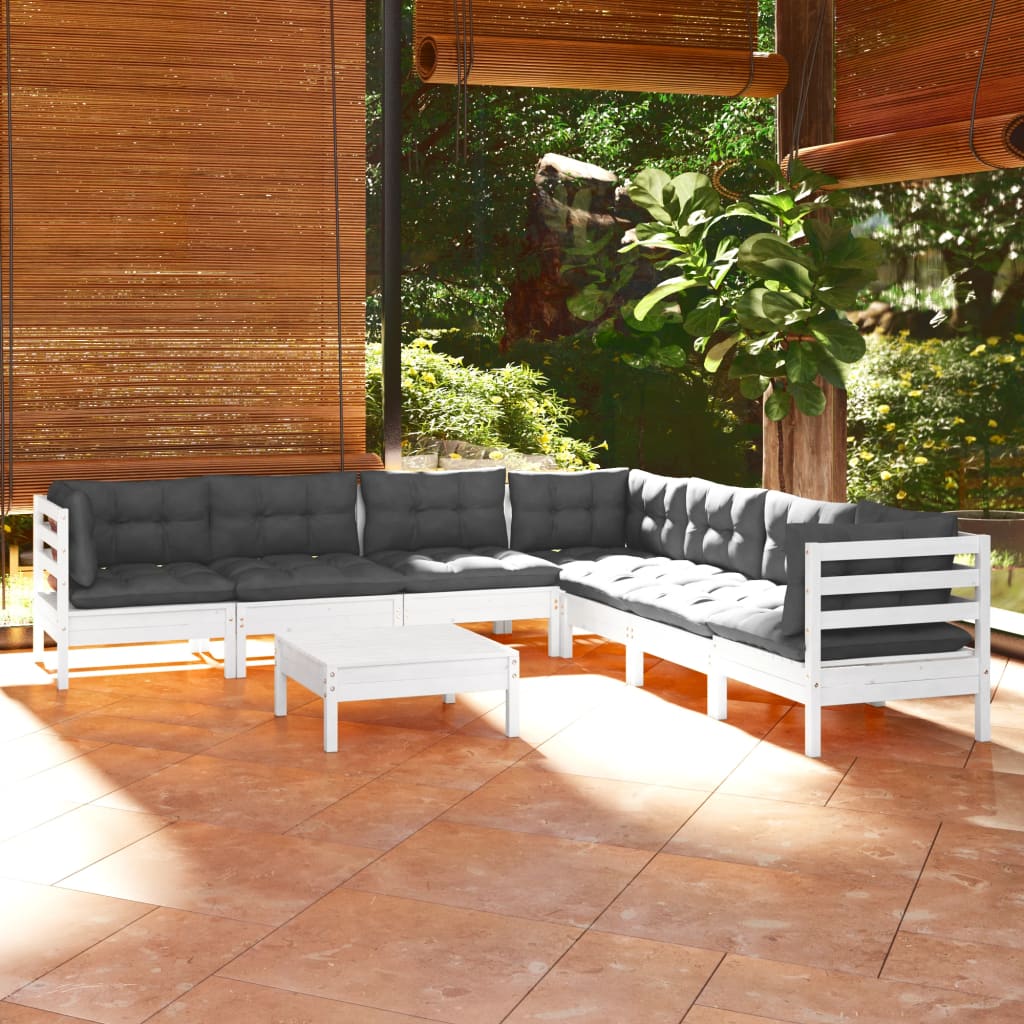 vidaXL 8-cz. zestaw wypoczynkowy do ogrodu, z poduszkami, biała sosna