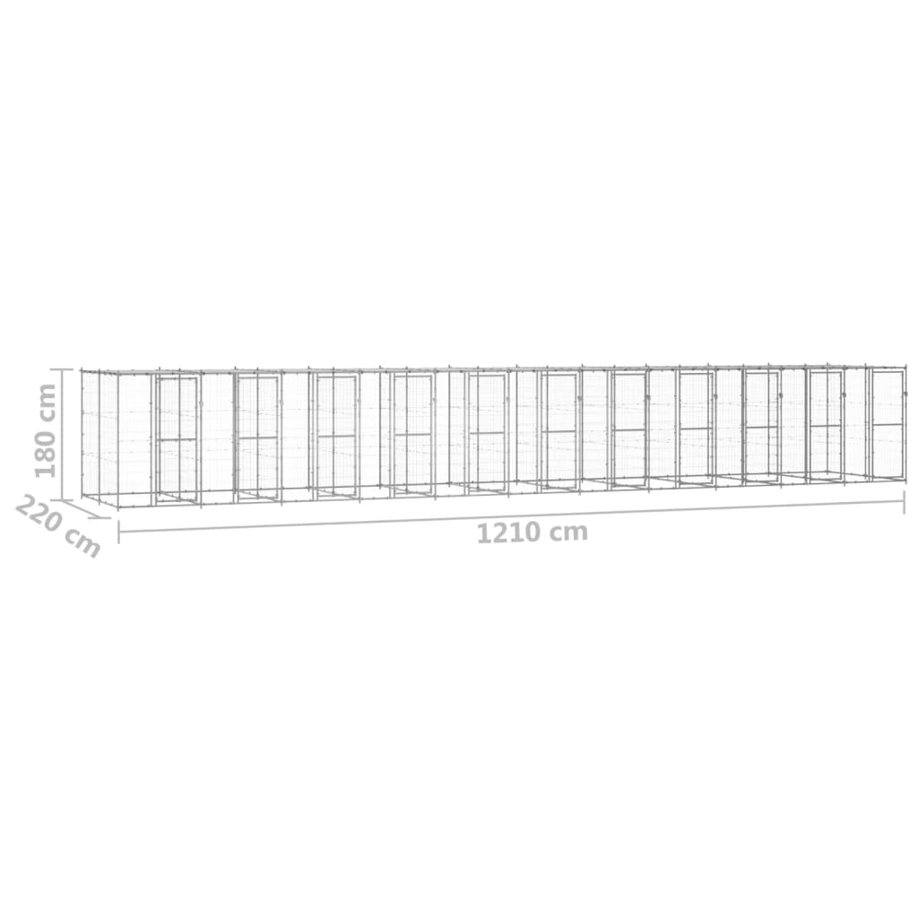 vidaXL Kojec dla psa, z zadaszeniem, stal galwanizowana, 26,62 m²