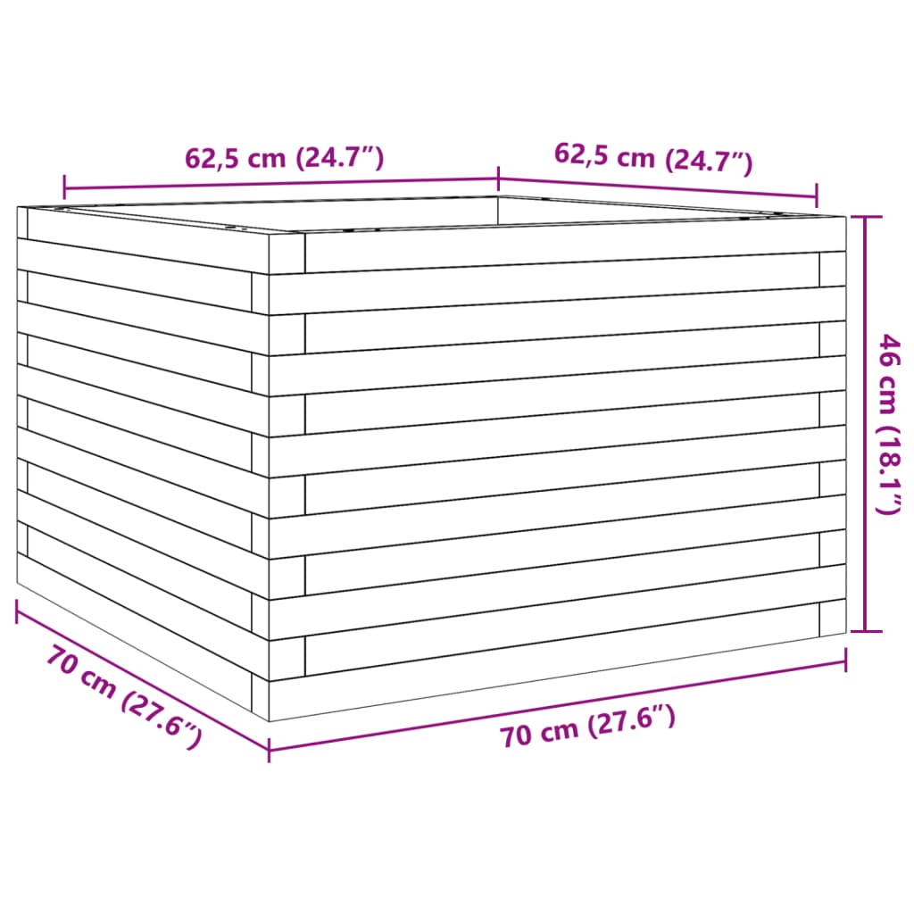 vidaXL Donica ogrodowa, 70x70x46 cm, impregnowane drewno sosnowe