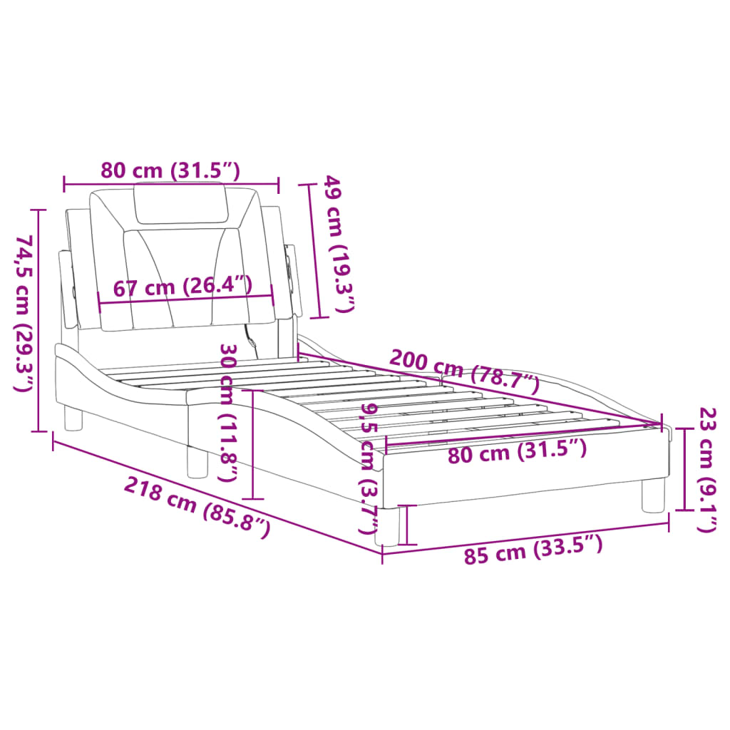 vidaXL Rama łóżka z LED, biało-czarna, 80x200 cm, sztuczna skóra