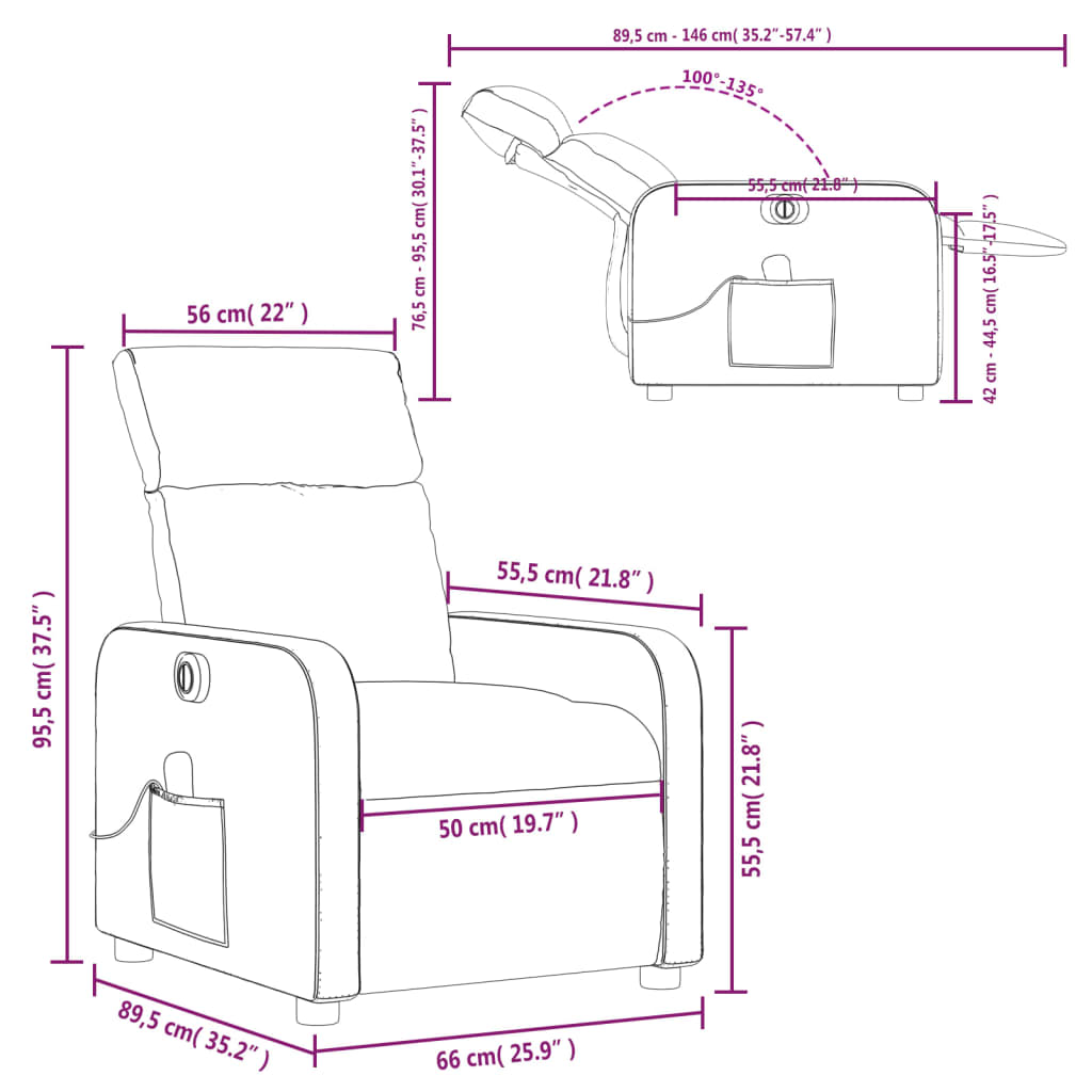 vidaXL Rozkładany fotel masujący, elektryczny, bordowy, sztuczna skóra
