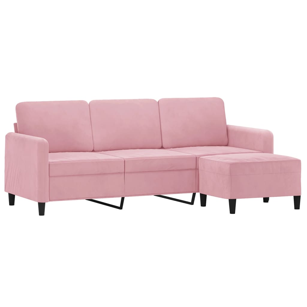 vidaXL 3-osobowa sofa z podnóżkiem, różowa, 180 cm, aksamitem