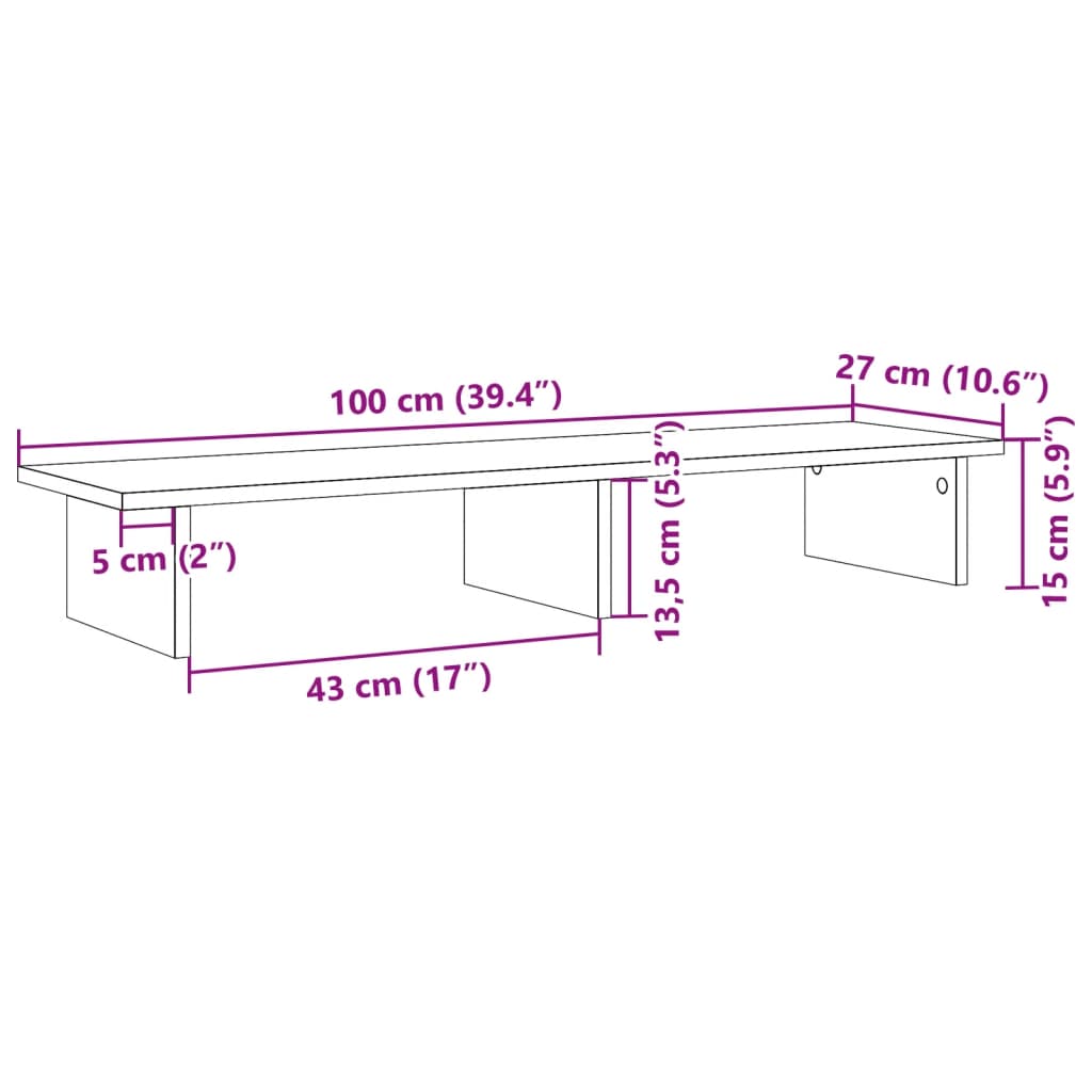 vidaXL Podstawka pod monitor, biała, 100x27x15 cm