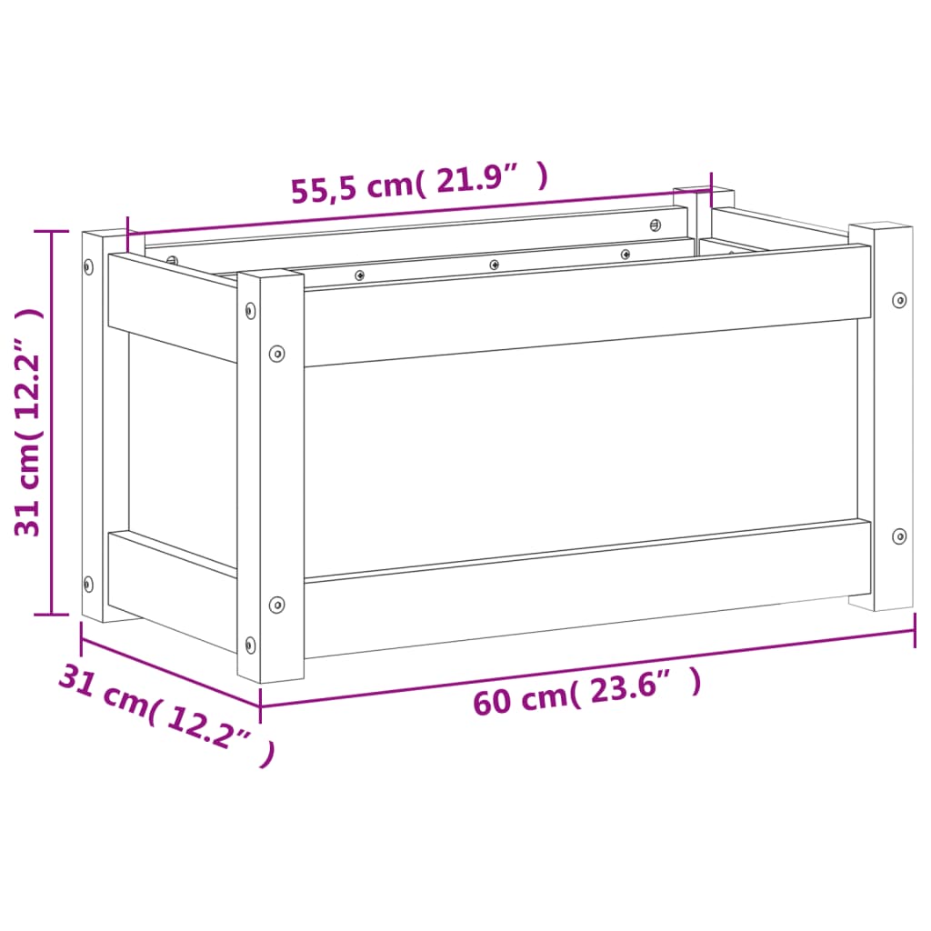 vidaXL Donica ogrodowa, 60x31x31 cm, lite drewno sosnowe