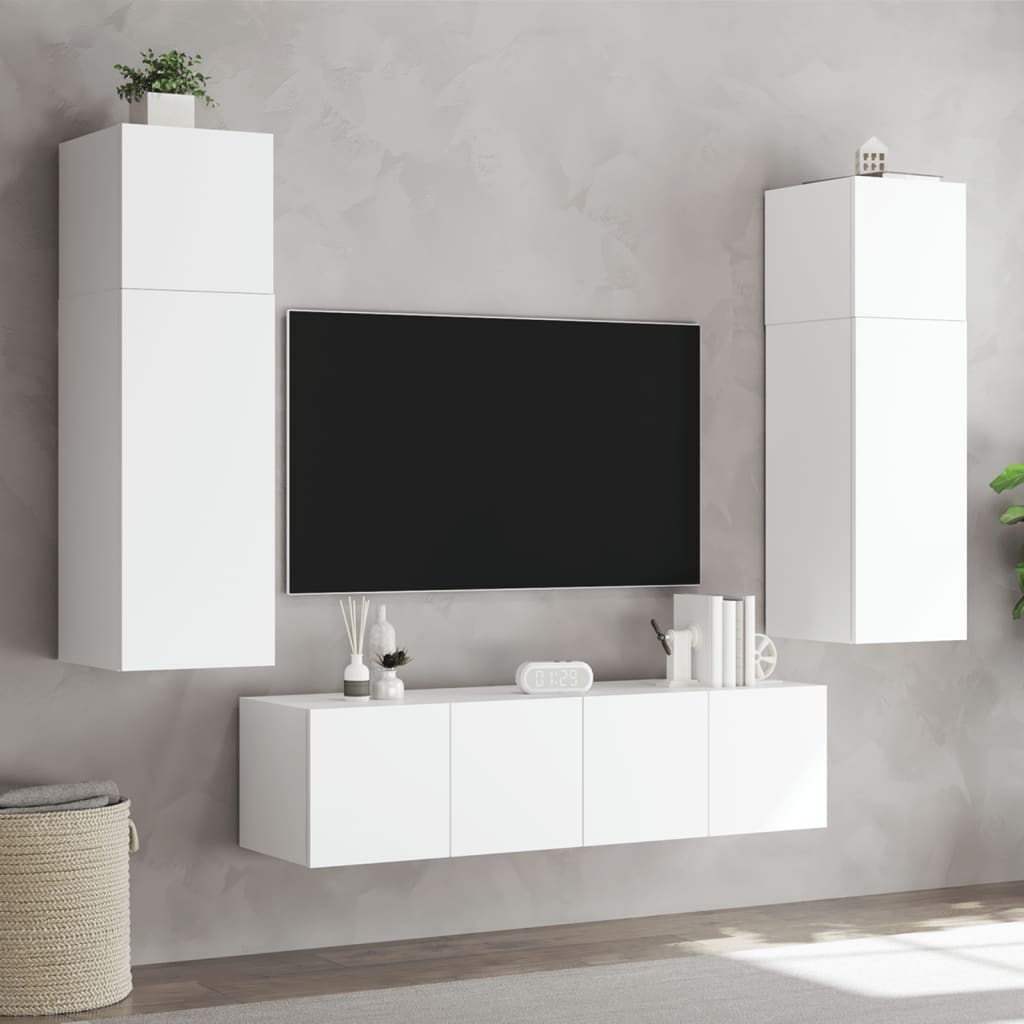 vidaXL Ścienne szafki TV z LED, 2 szt., białe, 60x35x31 cm