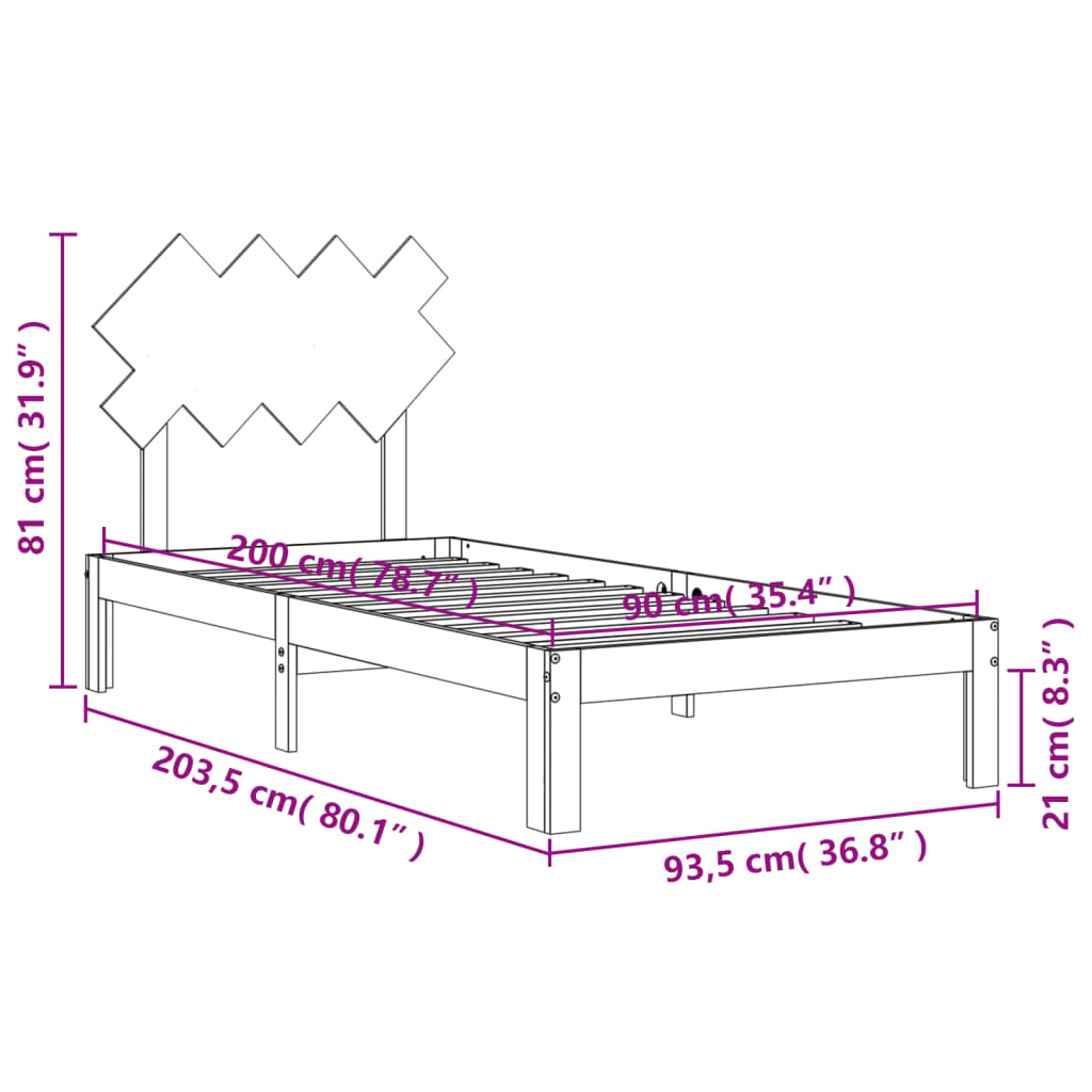 vidaXL Rama łóżka bez materaca, biała, 90x200 cm, lite drewno sosnowe