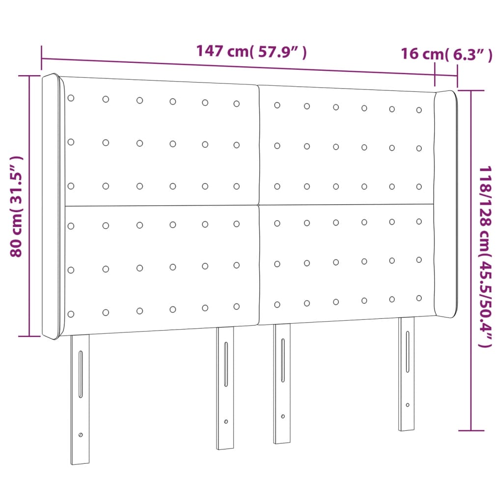 vidaXL Zagłówek do łóżka z LED, czarny, 147x16x118/128 cm, aksamit