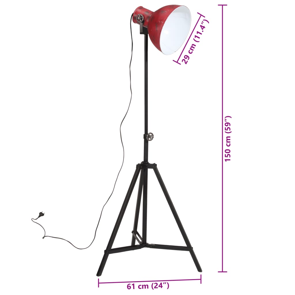 vidaXL Lampa stojąca, 25 W, postarzany czerwony, 61x61x90/150 cm, E27