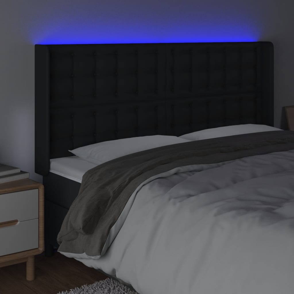 vidaXL Zagłówek do łóżka z LED, czarny 163x16x118/128cm sztuczna skóra