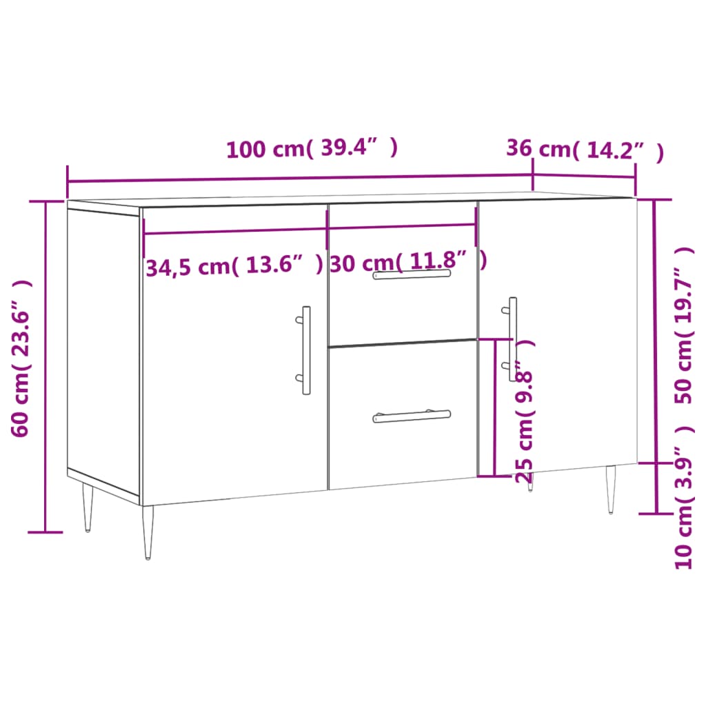 vidaXL Komoda, biała z połyskiem, 100x36x60 cm materiał drewnopochodny