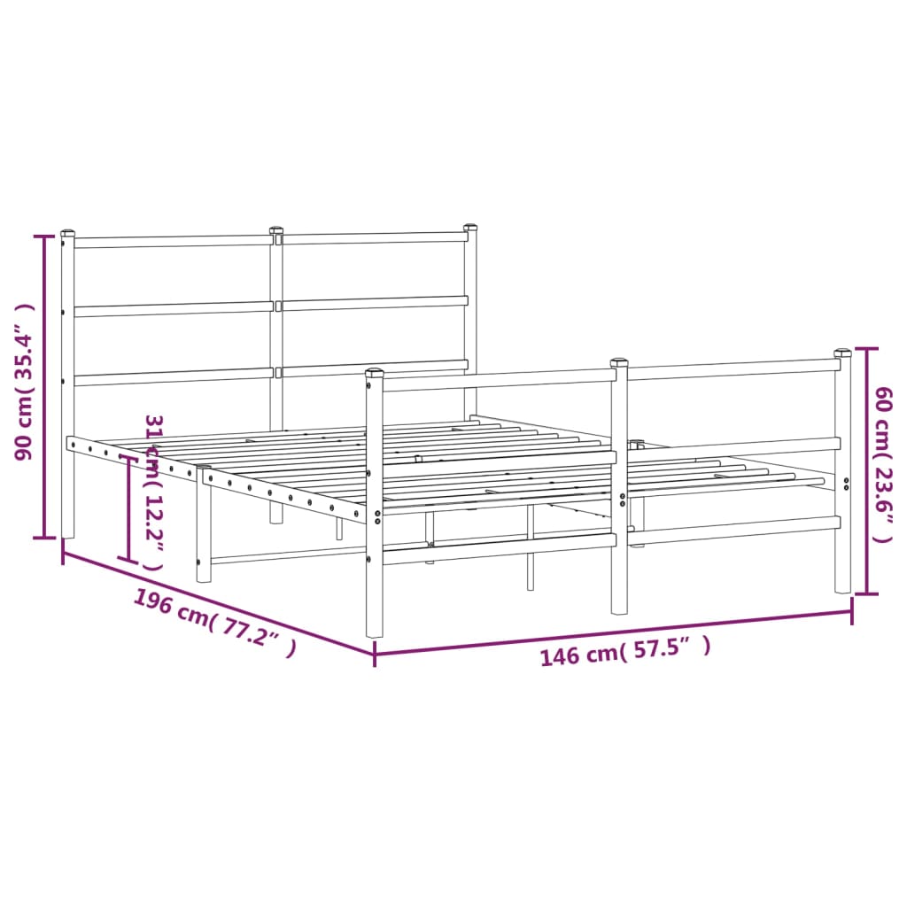 vidaXL Metalowa rama łóżka z wezgłowiem i zanóżkiem, biała, 140x190 cm