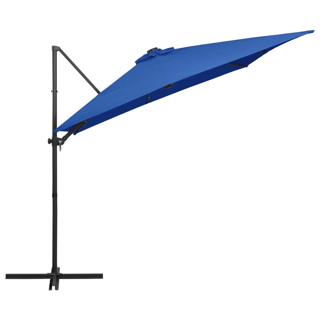 vidaXL Parasol wiszący z LED i stalowym słupkiem 250x250 cm, niebieski