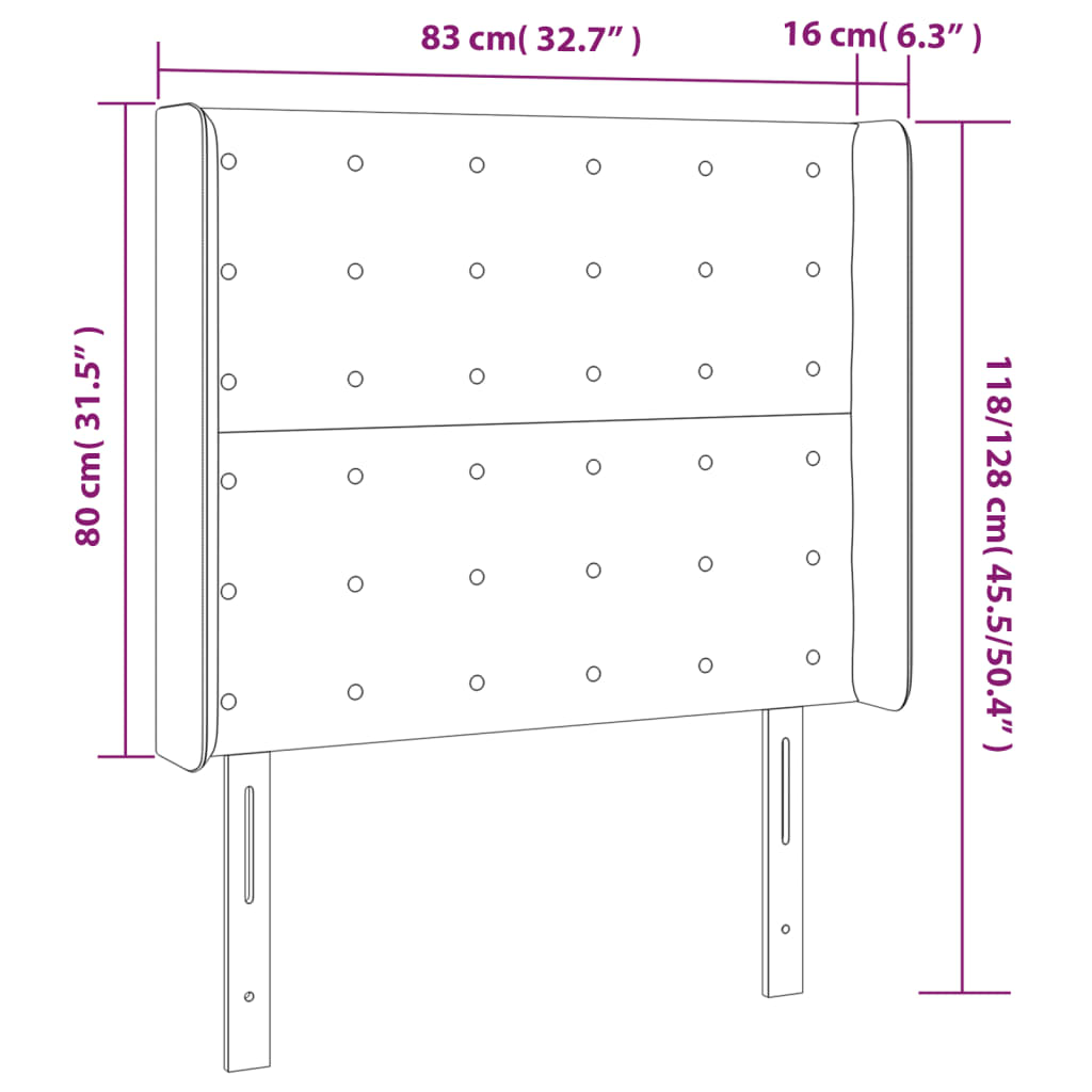 vidaXL Zagłówek do łóżka z LED, czarny, 83x16x118/128 cm, aksamit