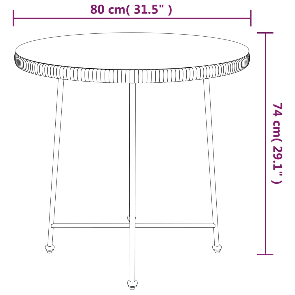 vidaXL Stół jadalniany, Ø80 cm, szkło hartowane i stal