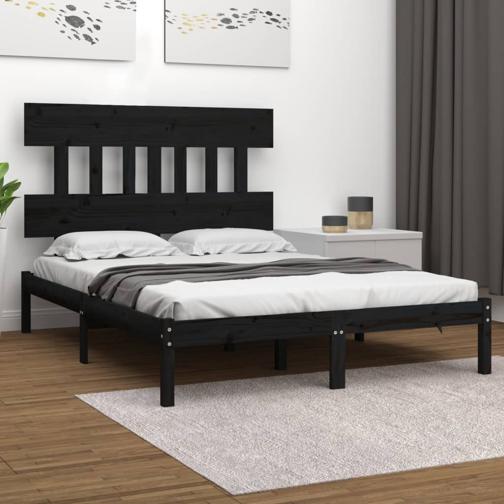vidaXL Rama łóżka, czarna, lite drewno, 120x200 cm