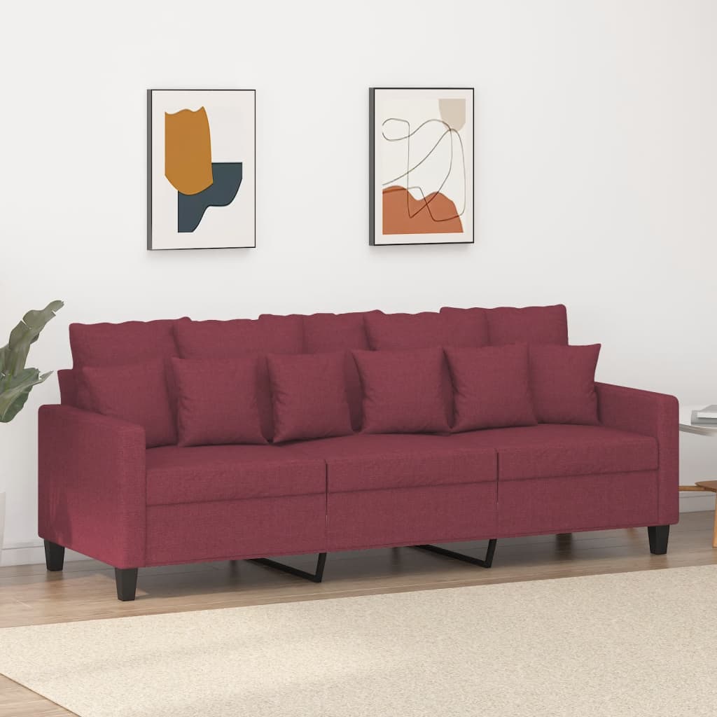 vidaXL Sofa 3-osobowa, winna czerwień, 180 cm,tapicerowana tkaniną