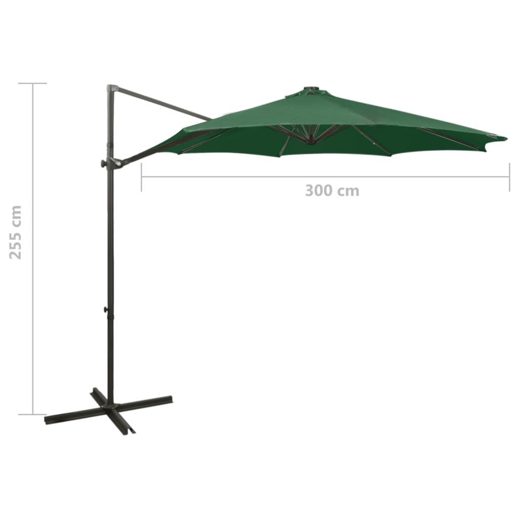 vidaXL Parasol wiszący z LED i słupkiem, zielony, 300 cm