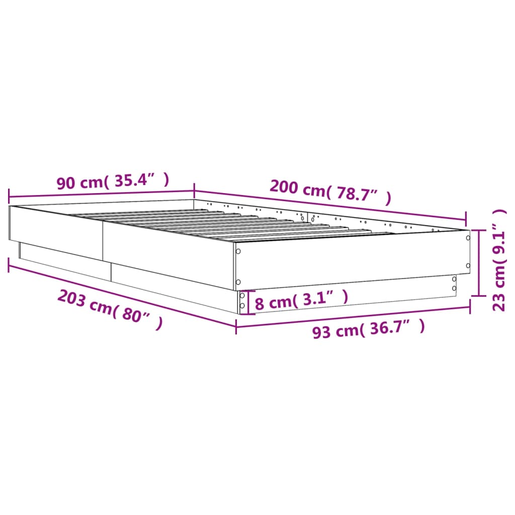 vidaXL Rama łóżka z oświetleniem LED, biała, 90x200 cm