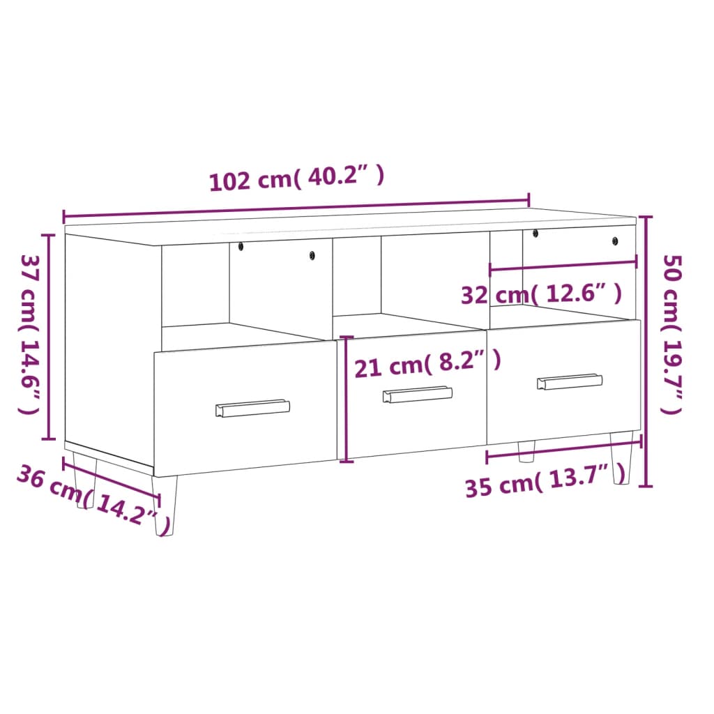 vidaXL Szafka pod telewizor, przydymiony dąb, 102x36x50 cm