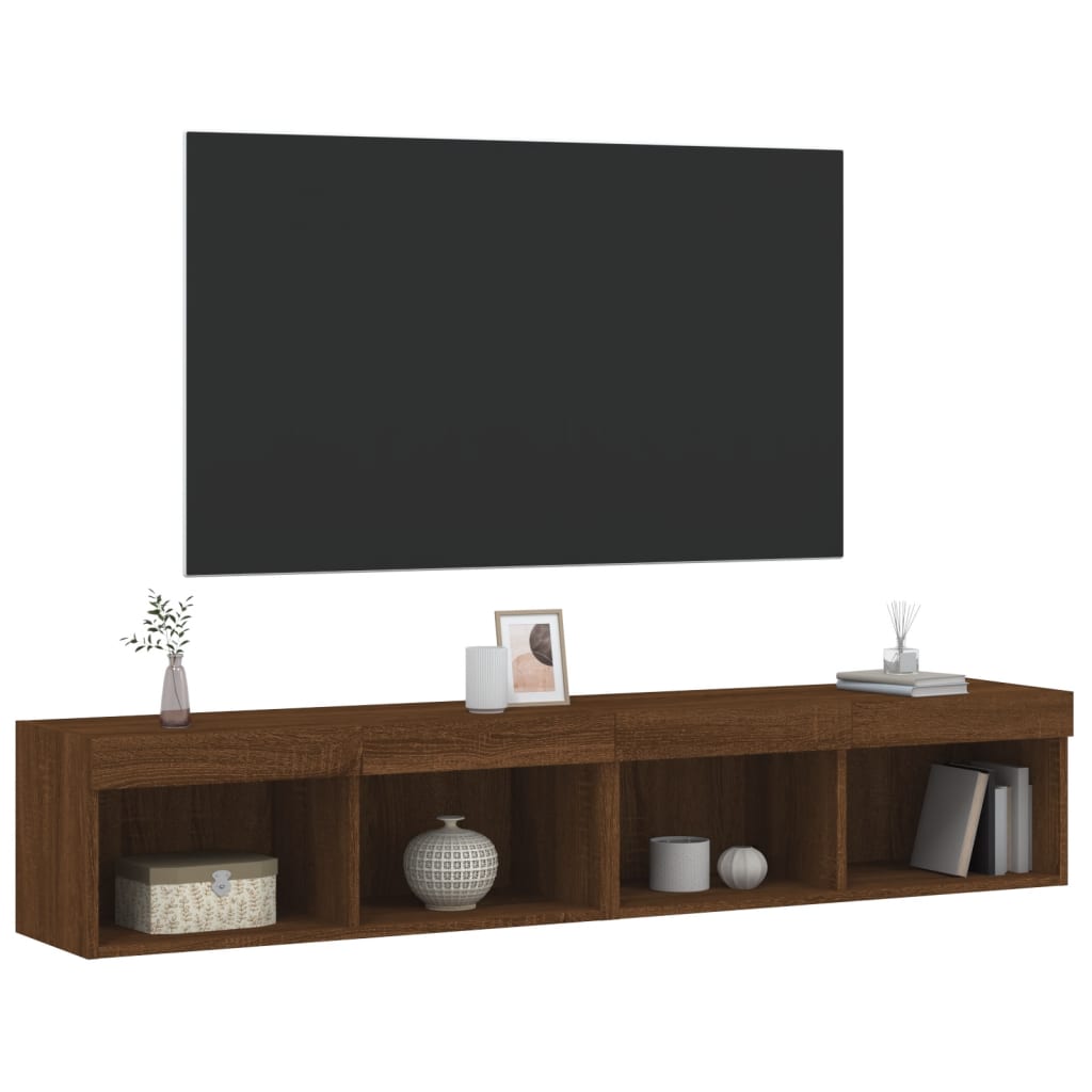 vidaXL Szafki TV, z LED, 2 szt., brązowy dąb, 80x30x30 cm