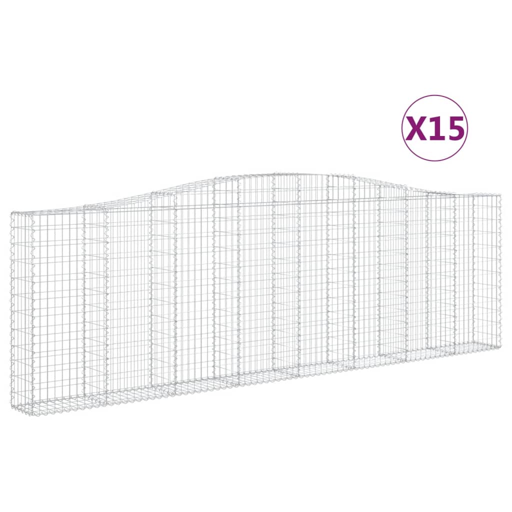 vidaXL Kosze gabionowe, 15 szt, 400x30x120/140cm, galwanizowane żelazo