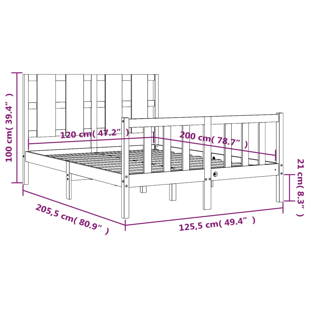 vidaXL Rama łóżka z wezgłowiem, biała, 120x200 cm, lite drewno