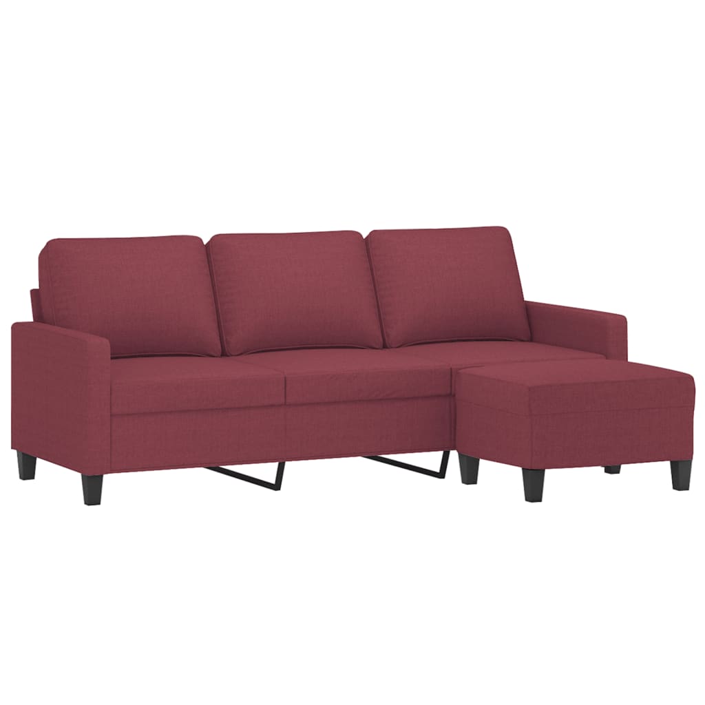 vidaXL 3-osobowa sofa z podnóżkiem winna czerwień 180 cm, tkaniną