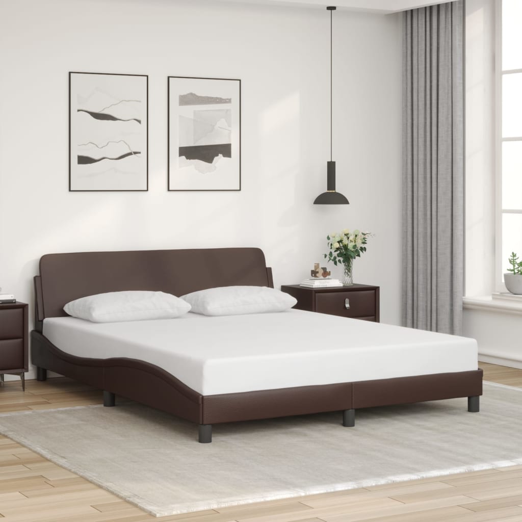 vidaXL Rama łóżka z zagłówkiem, brązowa, 160x200 cm, sztuczna skóra