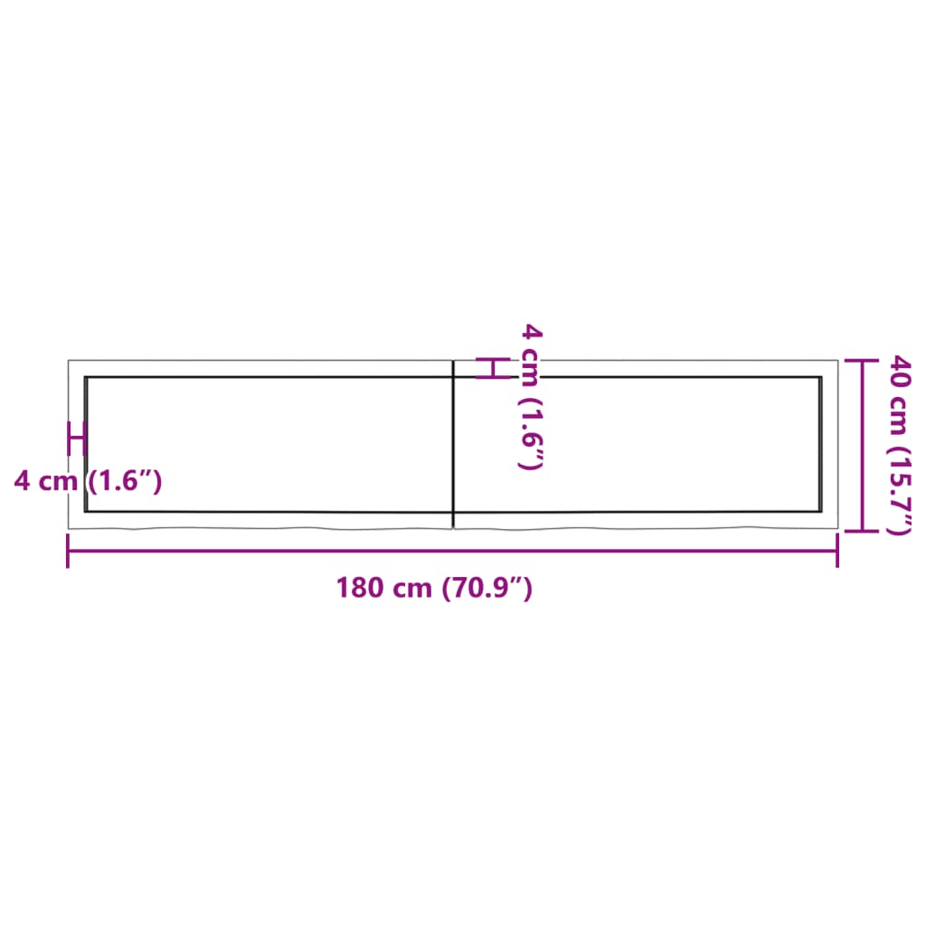 vidaXL Blat stołu, ciemnobrązowy, 180x40x(2-6) cm, lite drewno dębowe