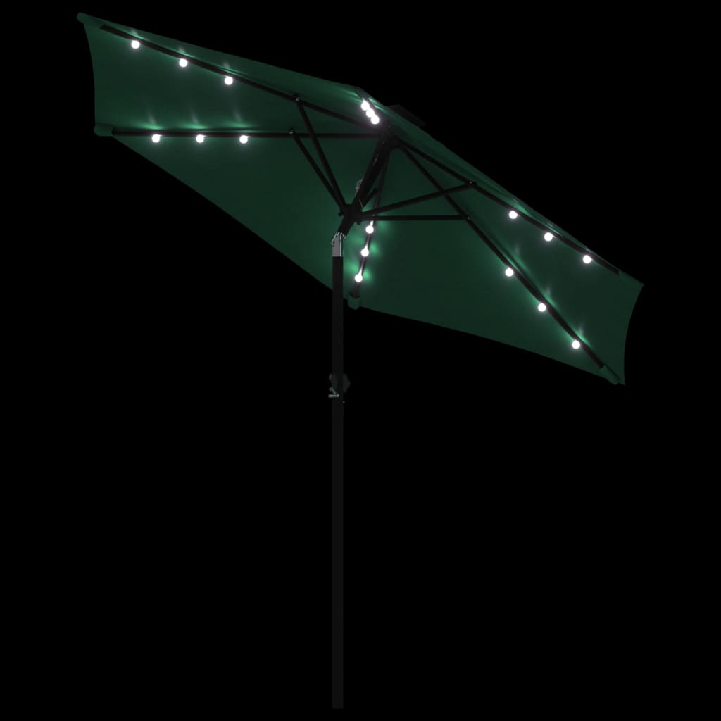 vidaXL Parasol ogrodowy LED, stalowy słupek, zielony, 225x225x212 cm