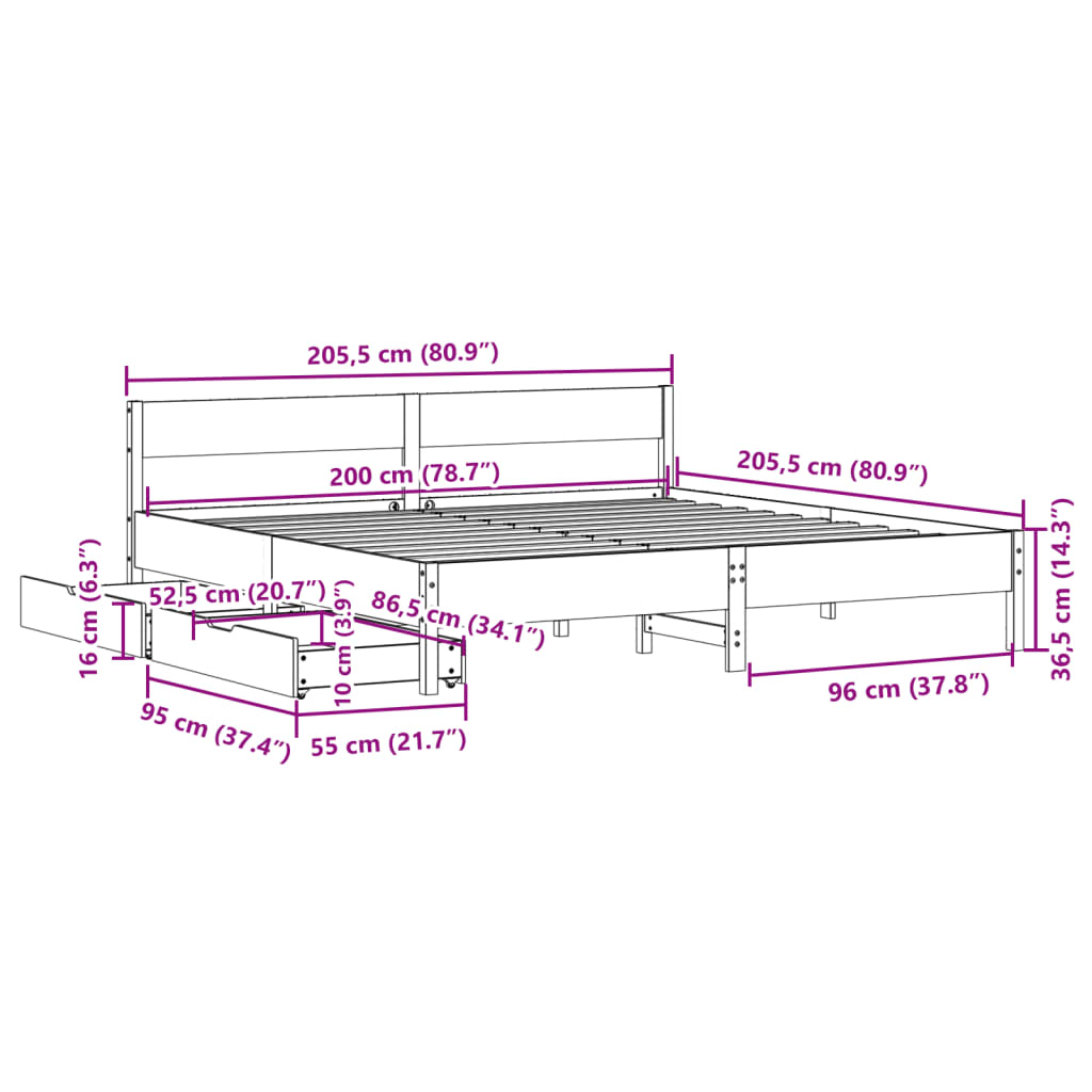 vidaXL Łóżko bez materaca, białe, 200x200 cm, lite drewno sosnowe