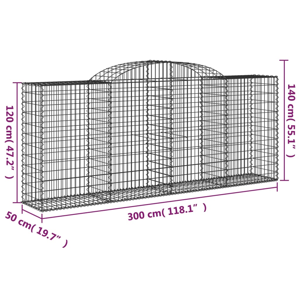 vidaXL Kosze gabionowe, 2 szt, 300x50x120/140 cm, galwanizowane żelazo