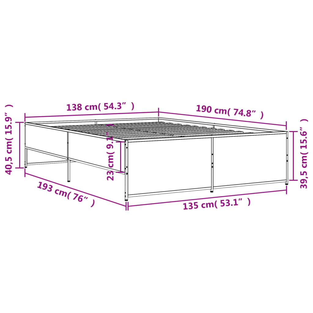 vidaXL Rama łóżka, brązowy dąb, 135x190 cm, materiał drewnopochodny