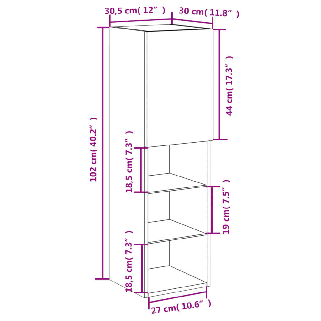 vidaXL Szafka TV z LED, brązowy dąb, 30,5x30x102 cm