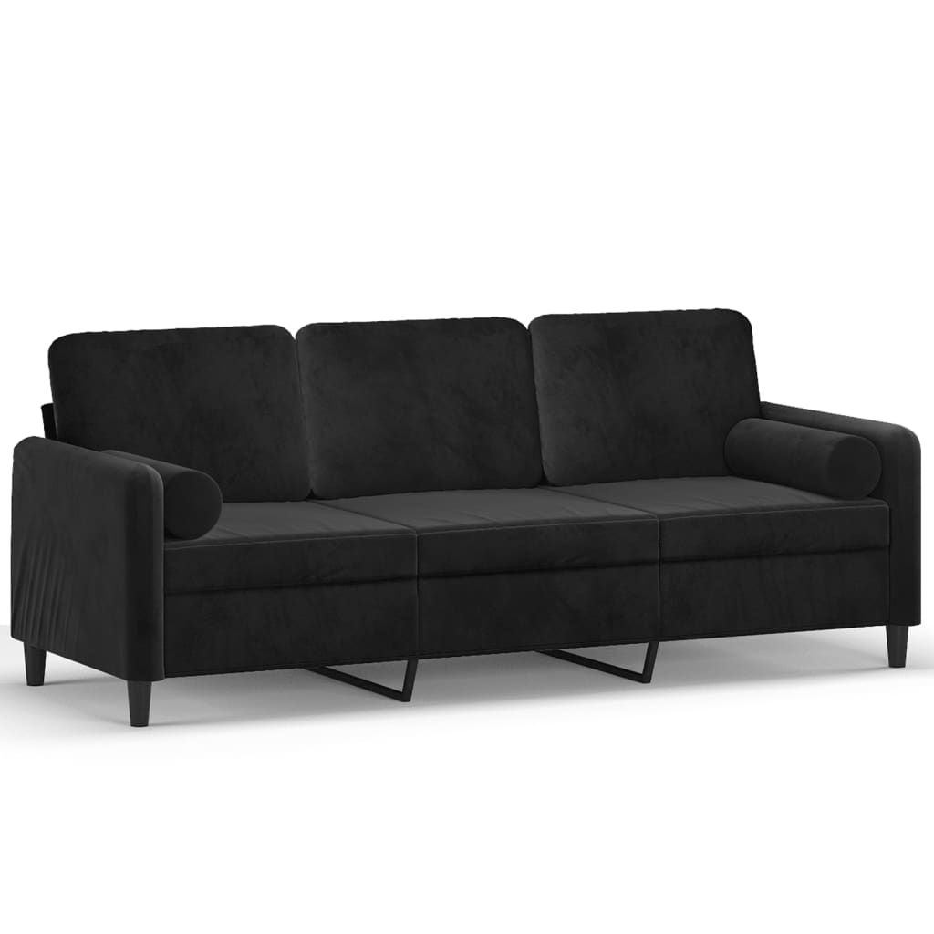 vidaXL 3-osobowa sofa z poduszkami, czarna, 180 cm, aksamit