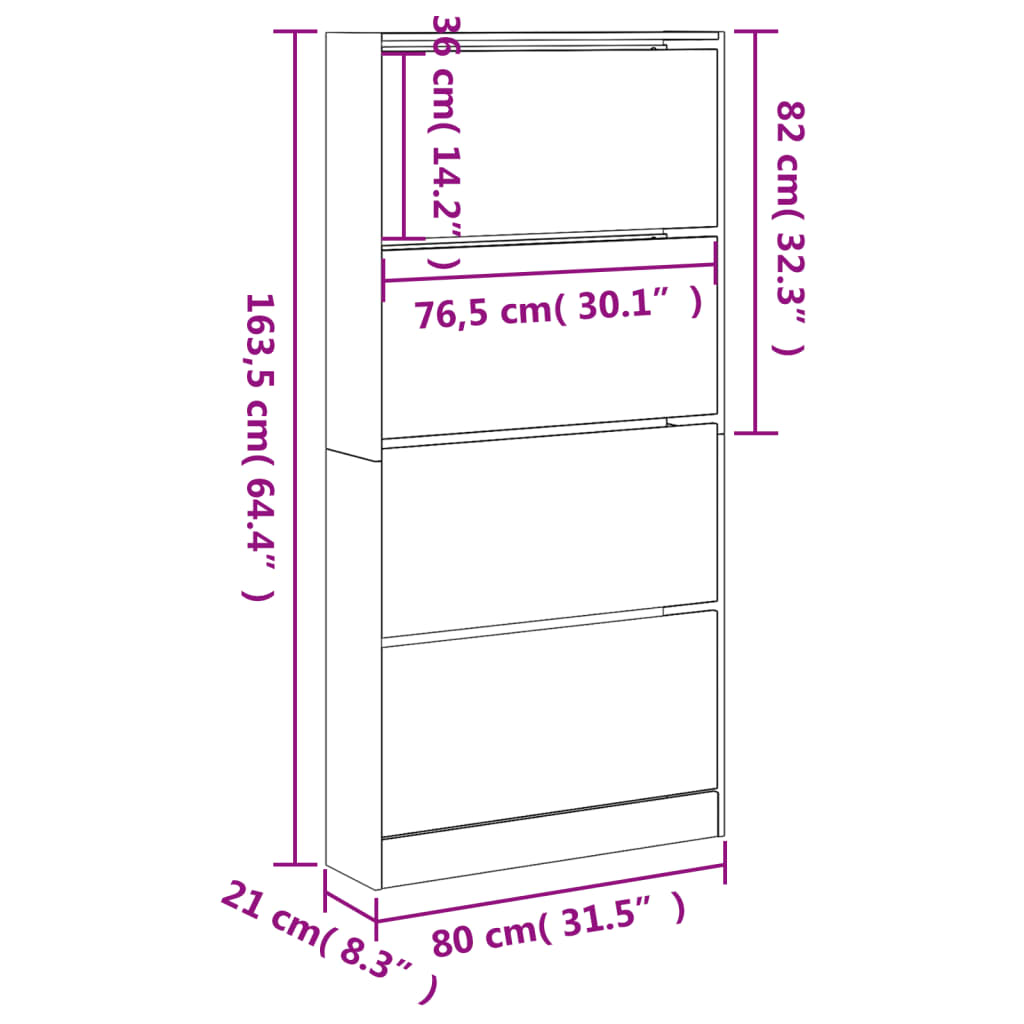 vidaXL Szafka na buty z 4 uchylanymi szufladami, czarna, 80x21x163,5cm