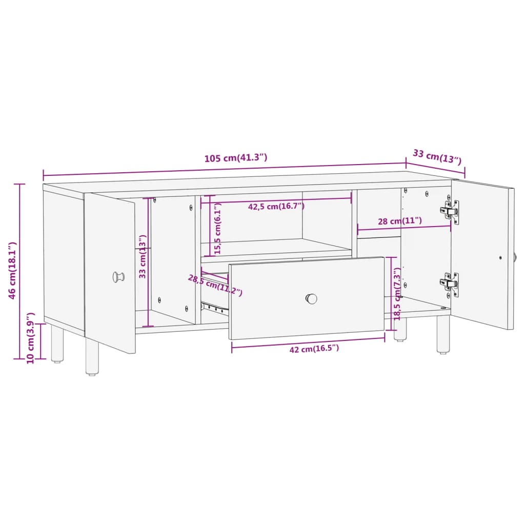 vidaXL Szafka pod telewizor, 105x33x46 cm, lite drewno mango