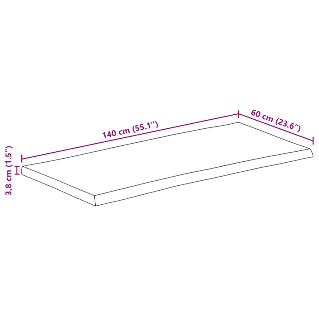 vidaXL Blat stołu, 140x60x3,8 cm, naturalna krawędź, lite drewno mango