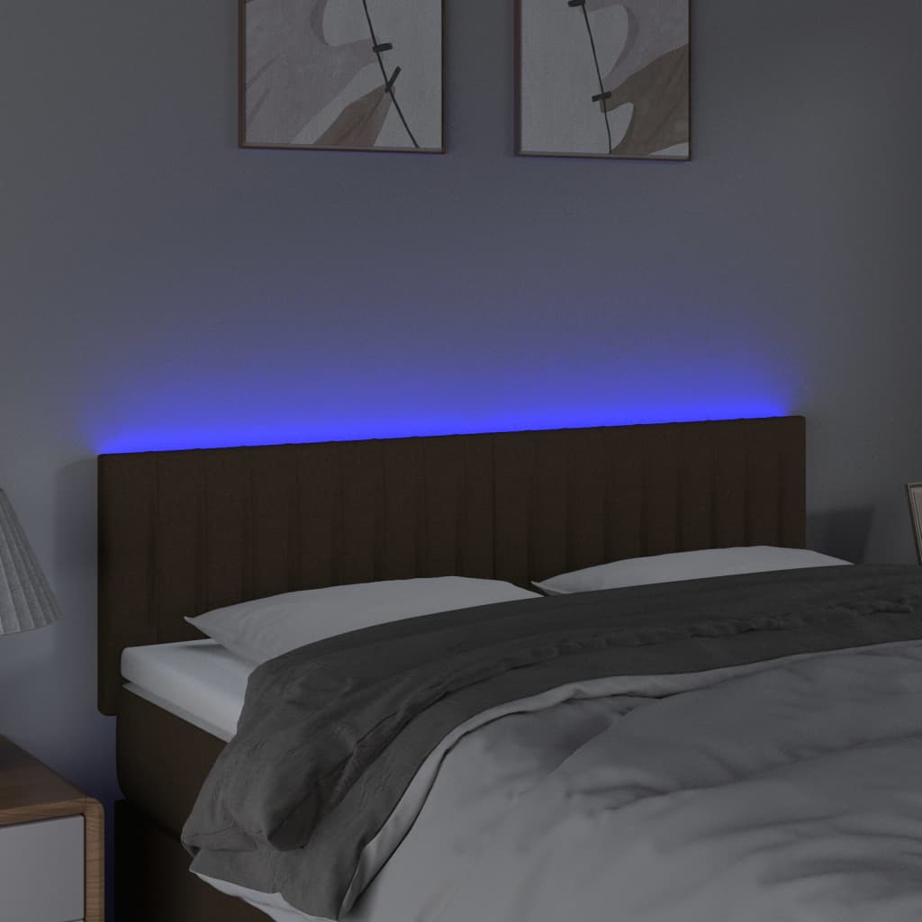 vidaXL Zagłówek do łóżka z LED, ciemnobrązowy, 144x5x78/88 cm, tkanina