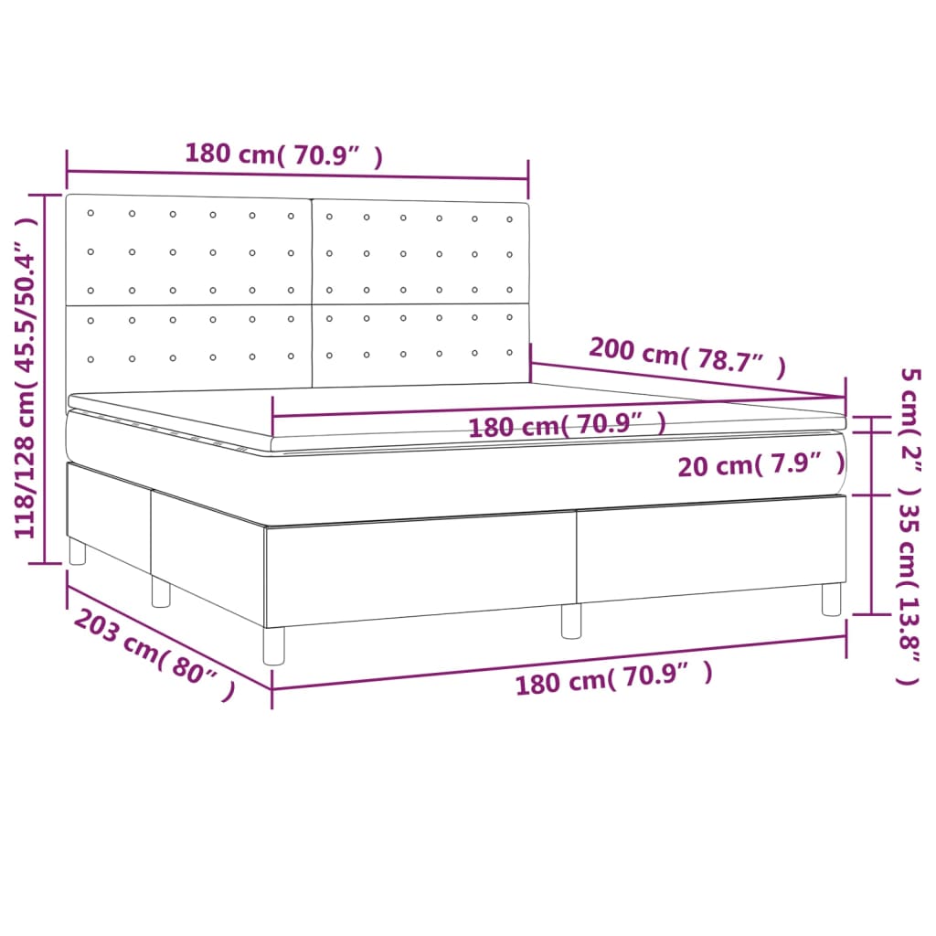 vidaXL Łóżko kontynentalne z materacem i LED, biała ekoskóra 180x200cm