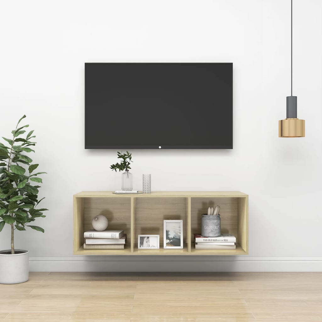 vidaXL Wisząca szafka pod TV, kolor dąb sonoma, 37x37x107 cm