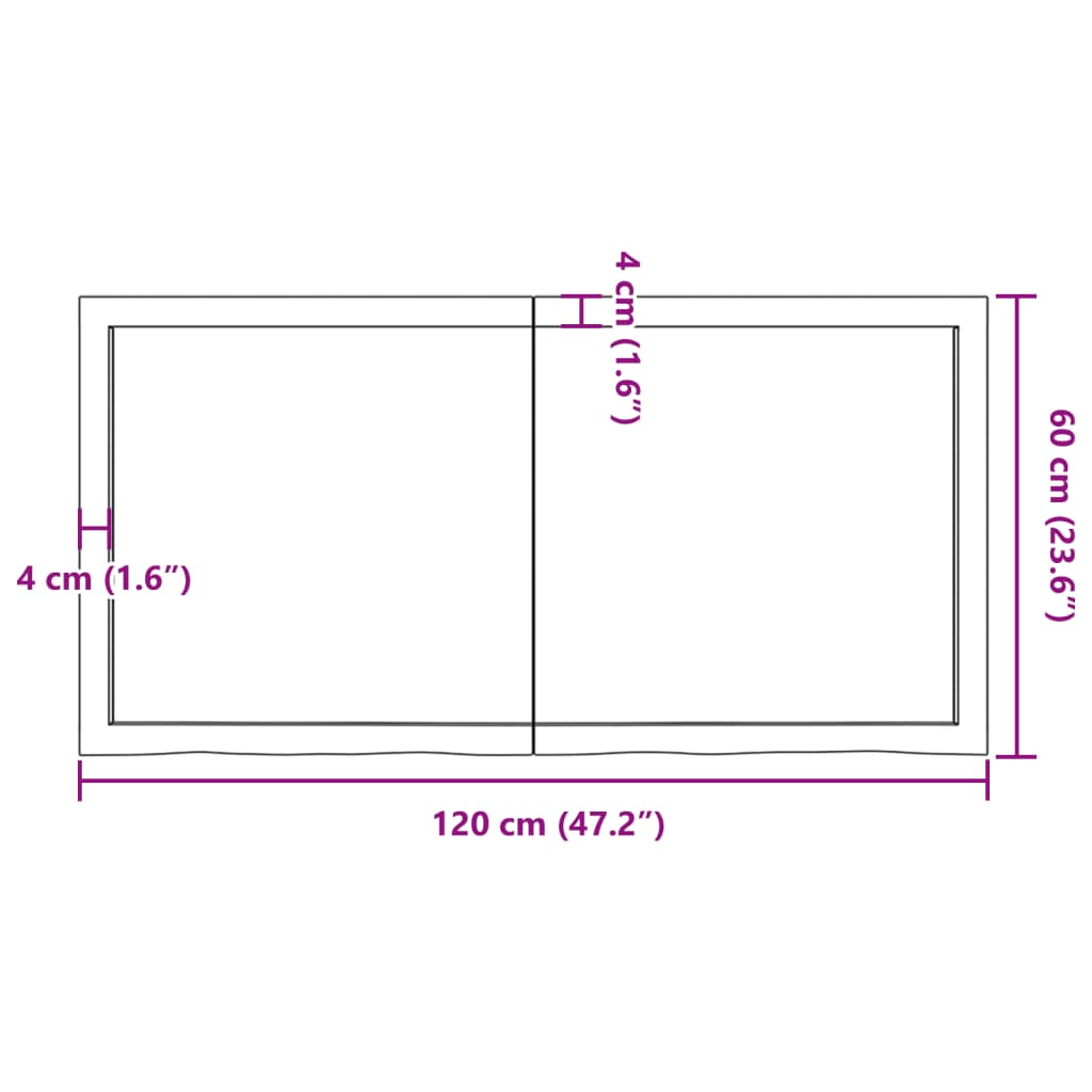 vidaXL Blat stołu, 120x60x(2-6) cm, surowe lite drewno dębowe