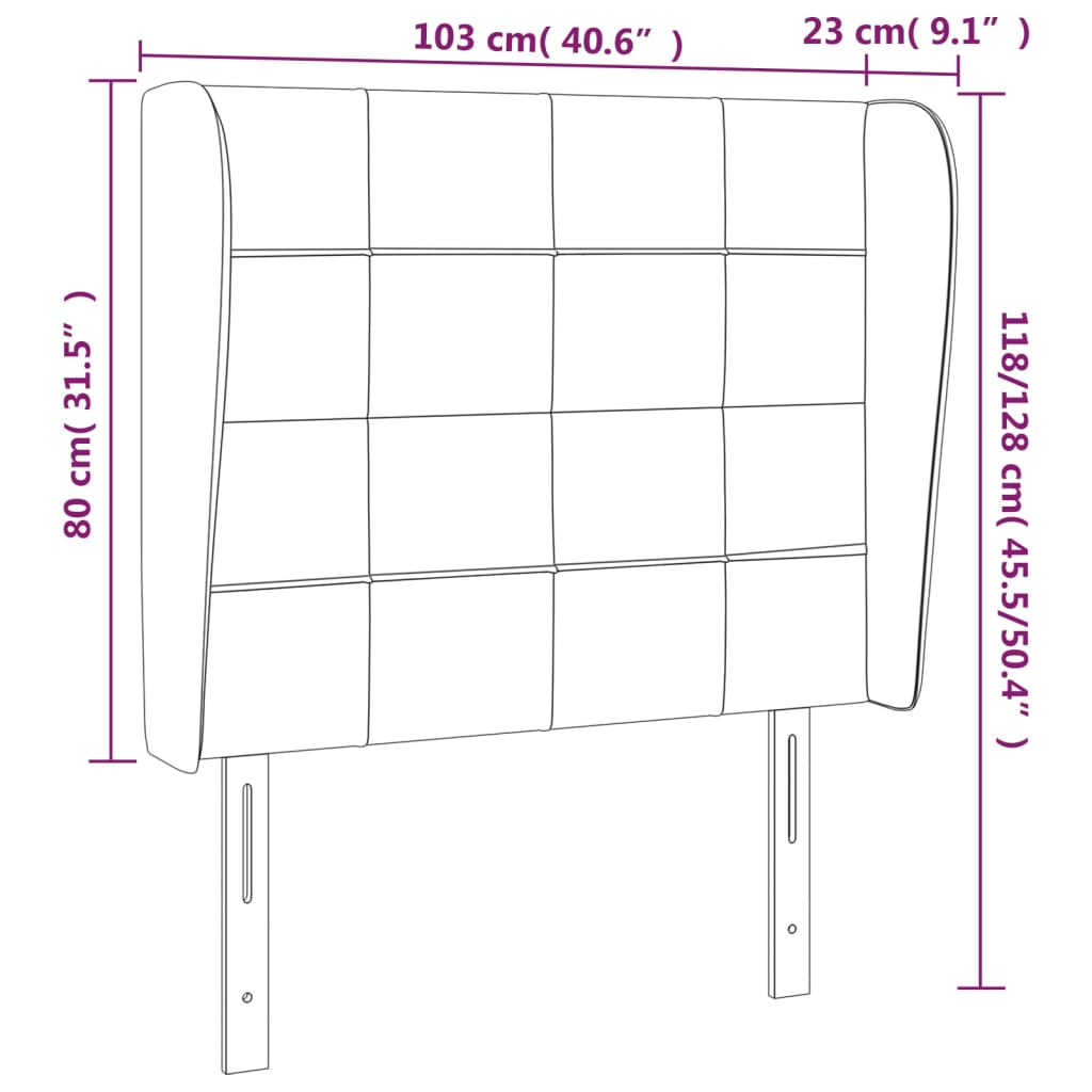 vidaXL Zagłówek uszak, ciemnoszary, 103x23x118/128 cm, tkanina