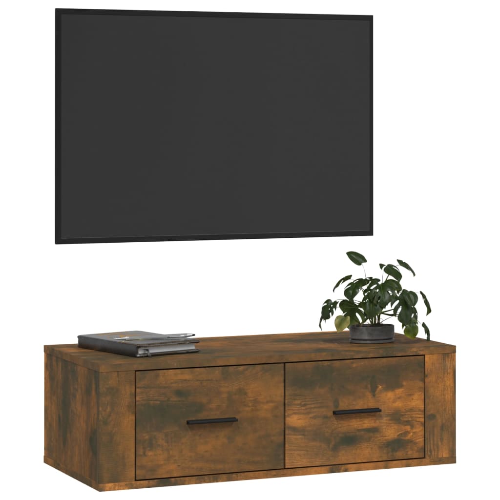 vidaXL Wisząca szafka pod TV, przydymiony dąb, 80x36x25 cm