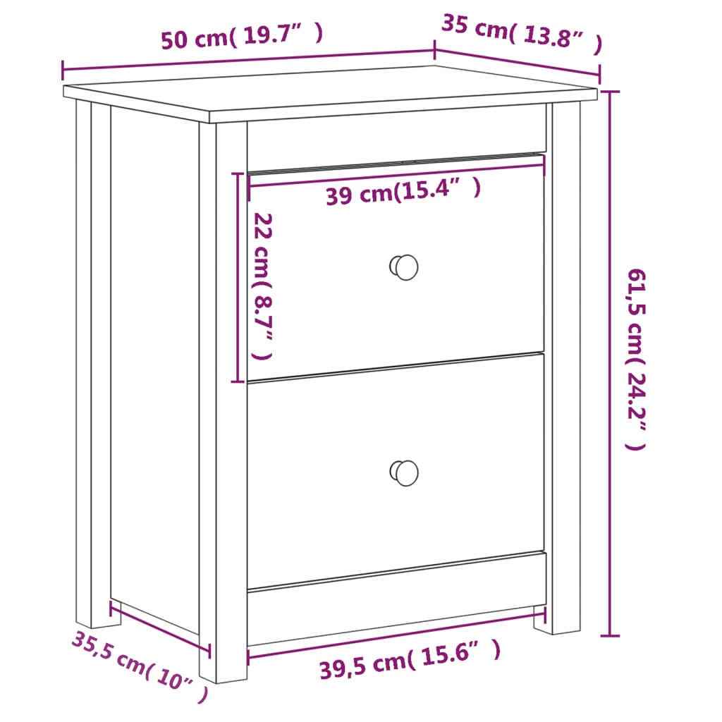 vidaXL Szafki nocne, 2 szt., czarne, 50x35x61,5 cm, drewno sosnowe