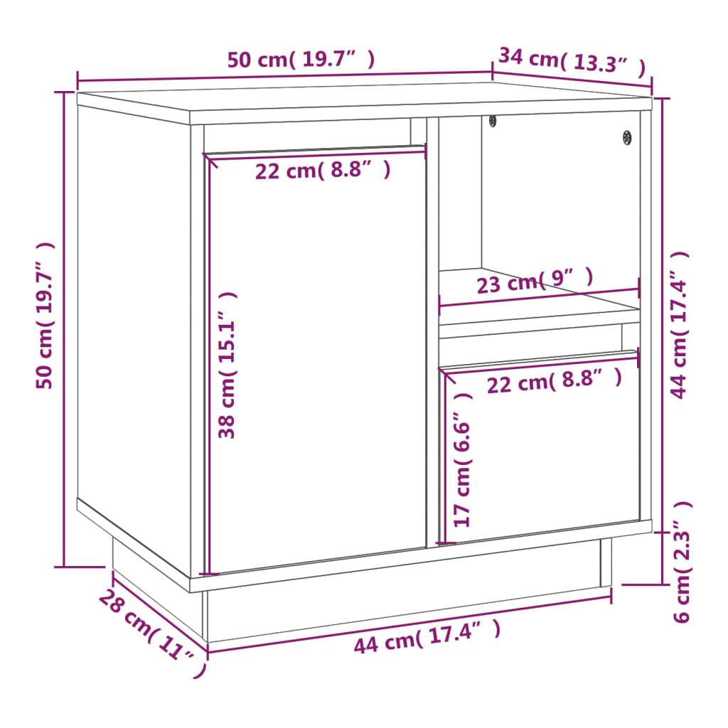 vidaXL Szafka nocna, 50x34x50 cm, lite drewno sosnowe