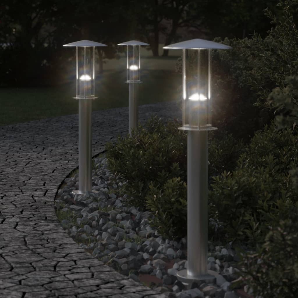 vidaXL Lampa ogrodowa na słupku, srebrna, 60 cm, stal nierdzewna