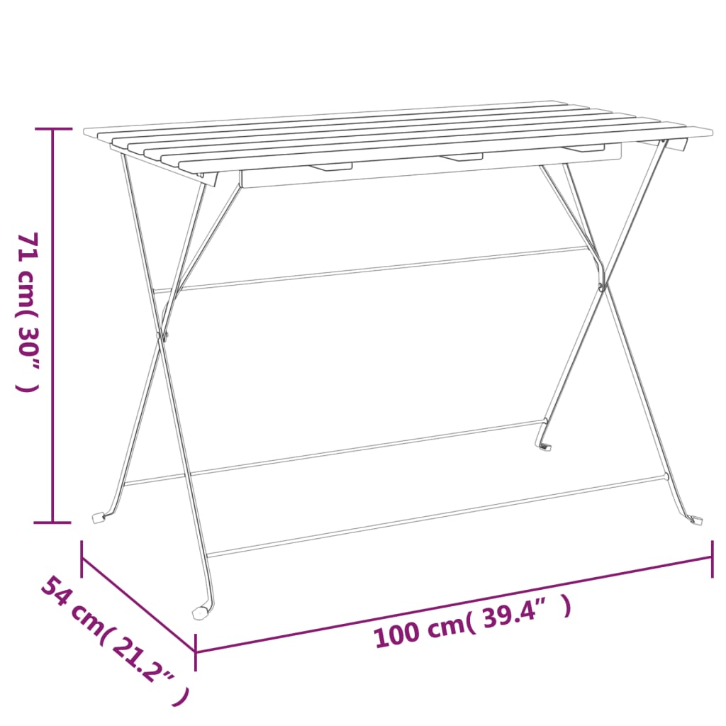 vidaXL Składany stolik bistro, 100x54x71 cm, drewno akacjowe i stal