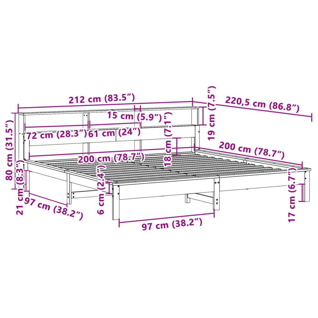 vidaXL Łóżko bez materaca, białe, 200x200 cm, lite drewno sosnowe